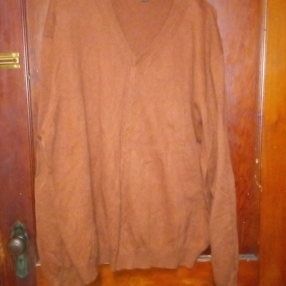 Vintage unisex Tasso Elba cotton/cashmere rust brown v neck sweater pullover XL